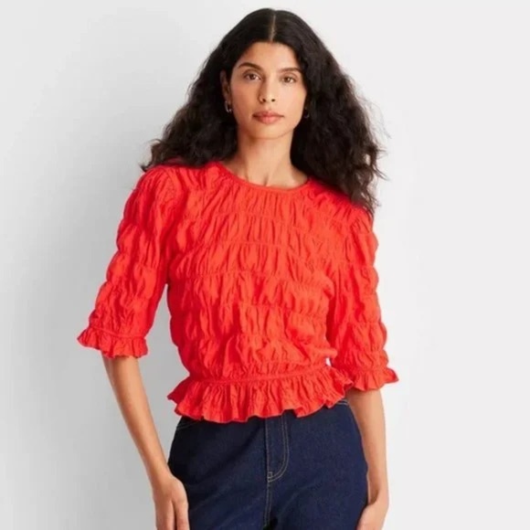 Future Collective Tops - Future Collective women’s Reese Blutstein NWT red cotton poplin top large puffy